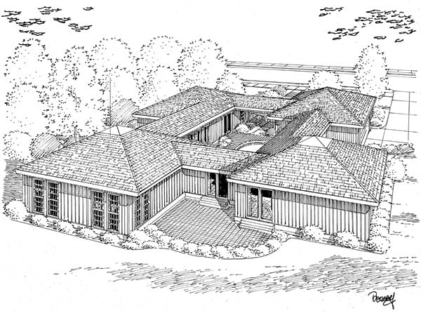 Contemporary One-Story Ranch Rear Elevation of Plan 10507