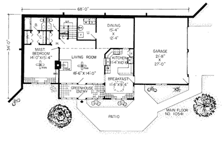 Contemporary, Earth Sheltered, Retro House Plan 10541 with 3 Beds, 3 Baths, 2 Car Garage First Level Plan