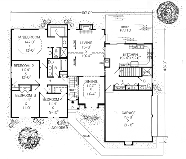 One-Story Ranch Retro Traditional Level One of Plan 10569