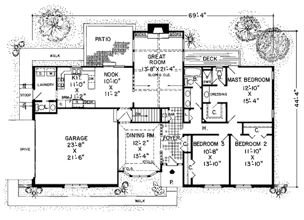 One-Story Ranch Retro Traditional Level One of Plan 10656