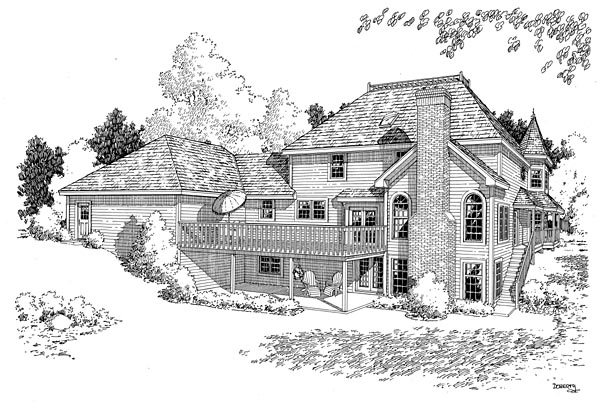Country, Farmhouse, Victorian Plan with 2281 Sq. Ft., 3 Bedrooms, 3 Bathrooms, 3 Car Garage Rear Elevation