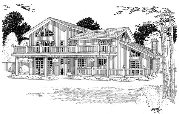 Contemporary Traditional Rear Elevation of Plan 10758