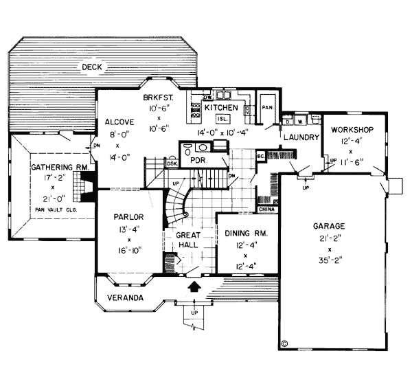 Country Farmhouse Level One of Plan 10780