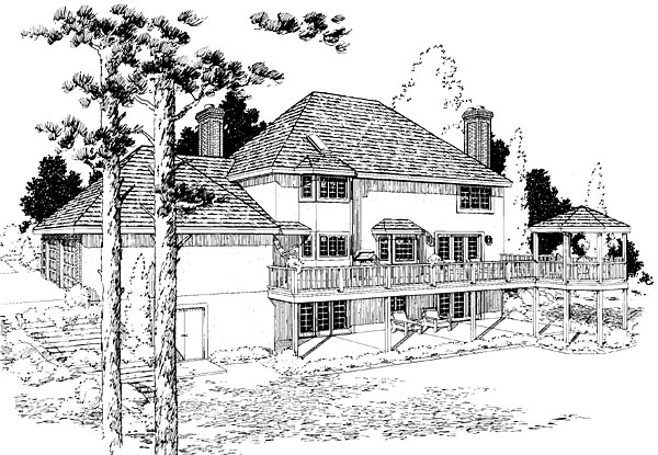 Colonial European Traditional Rear Elevation of Plan 10802