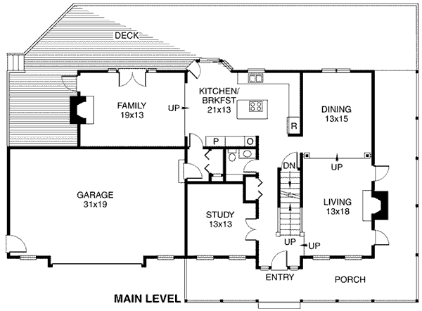 Country Farmhouse Southern Traditional Level One of Plan 10862