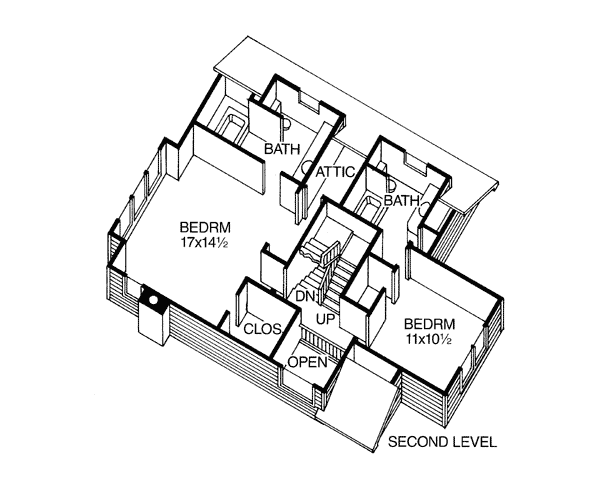 Coastal Contemporary Cottage Traditional Level Two of Plan 19408