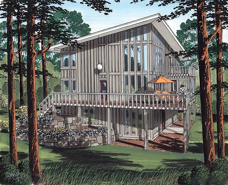 Cabin, Contemporary Plan with 1749 Sq. Ft., 3 Bedrooms, 2 Bathrooms Elevation