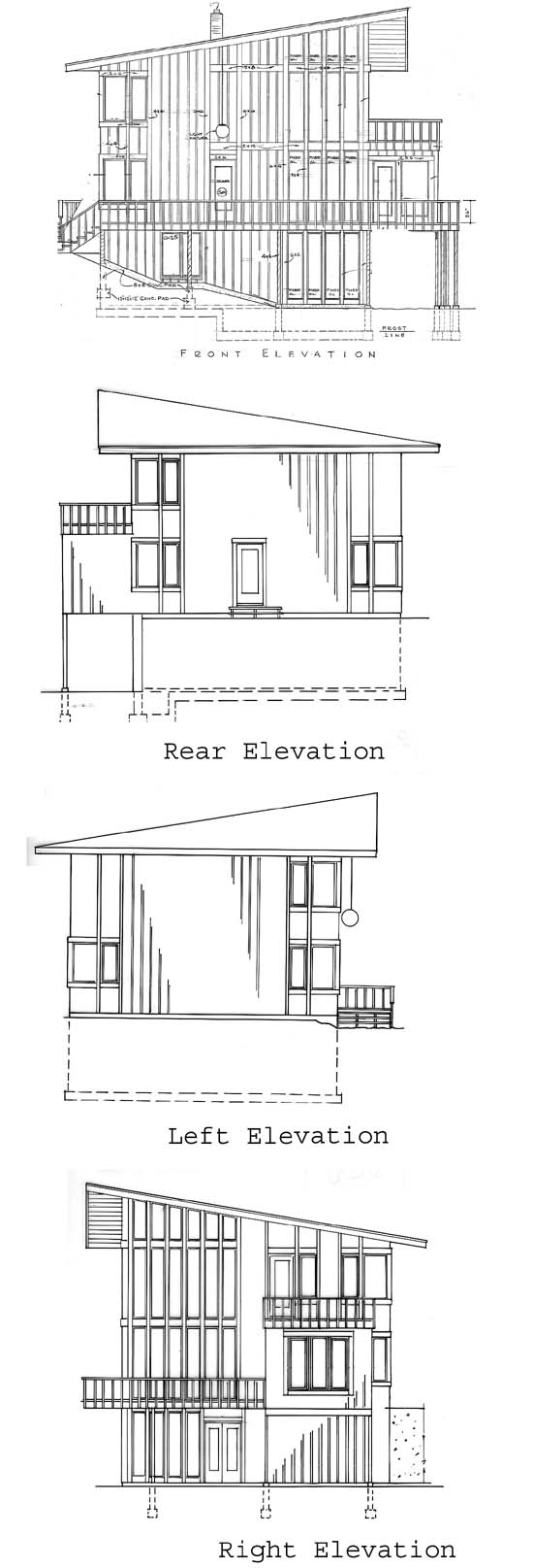 Cabin, Contemporary Plan with 1749 Sq. Ft., 3 Bedrooms, 2 Bathrooms Rear Elevation