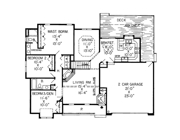 Country One-Story Ranch Traditional Level One of Plan 20054