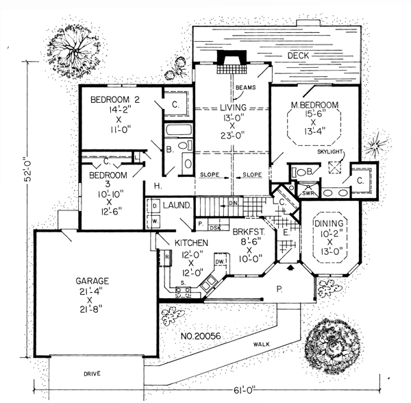 Country One-Story Ranch Traditional Level One of Plan 20056