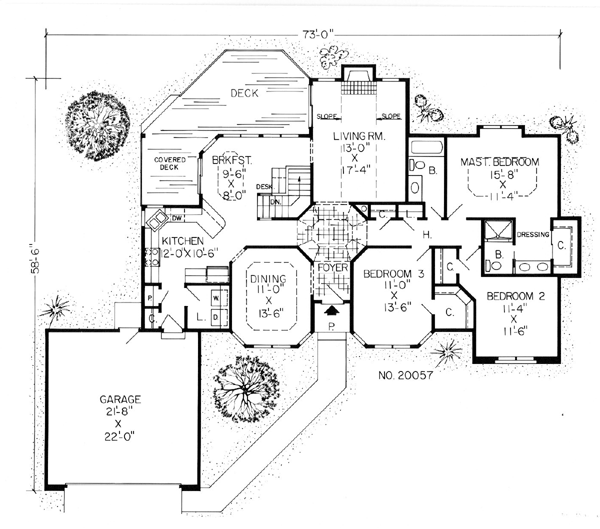 One-Story Ranch Traditional Level One of Plan 20057