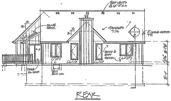 Bungalow European One-Story Ranch Traditional Rear Elevation of Plan 20061