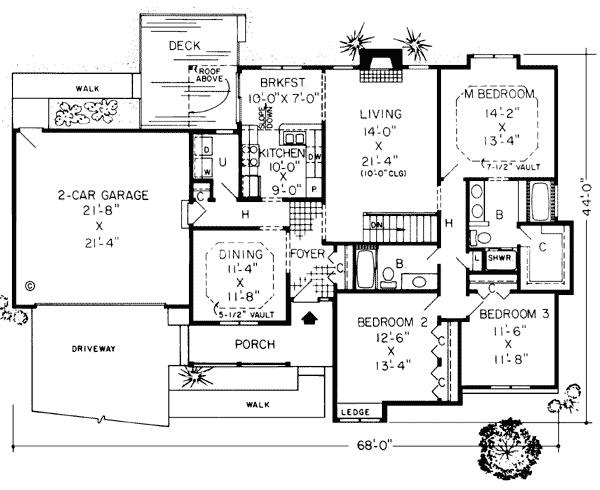 Country One-Story Ranch Traditional Level One of Plan 20075