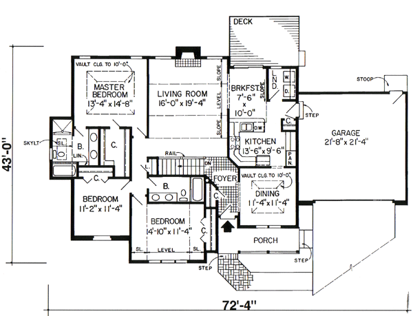 One-Story Ranch Traditional Level One of Plan 20100