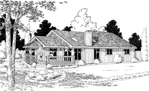 Contemporary One-Story Ranch Retro Traditional Rear Elevation of Plan 20148