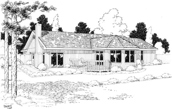 One-Story Ranch Retro Traditional Rear Elevation of Plan 20150