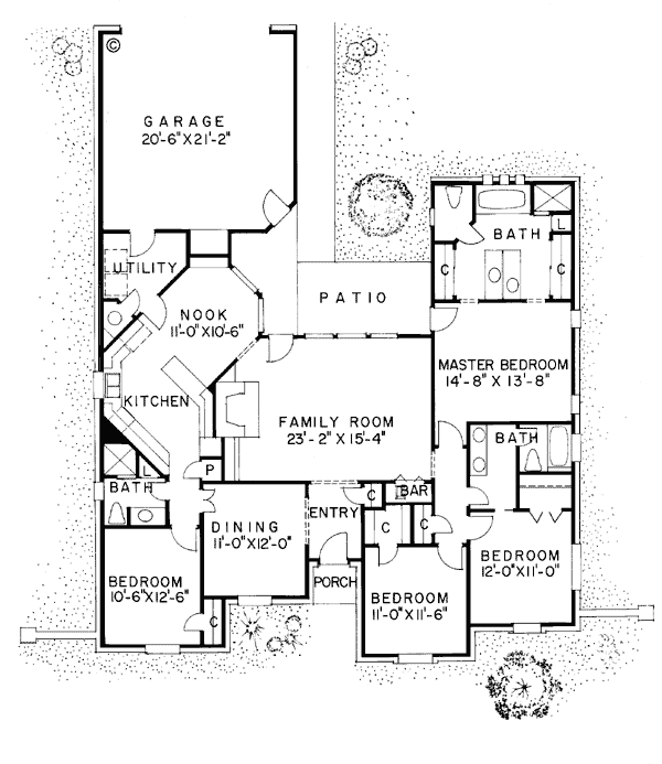 European One-Story Ranch Traditional Level One of Plan 22004
