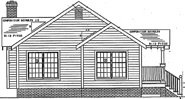 Bungalow Country Craftsman One-Story Rear Elevation of Plan 24241