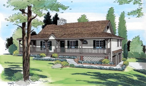 Country Ranch Style House Plan 24249, House With Garage Underneath