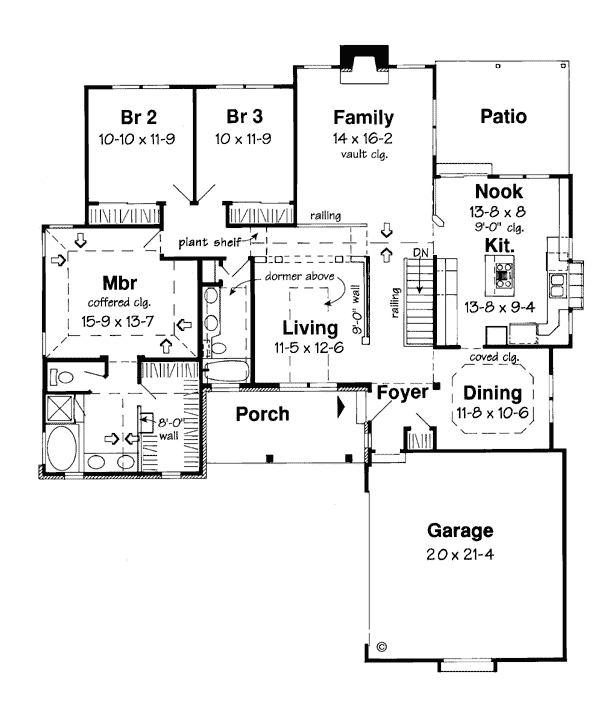 Country One-Story Ranch Traditional Level One of Plan 24254