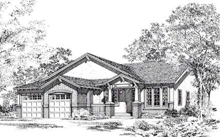 Bungalow Craftsman One-Story Traditional Elevation of Plan 24257