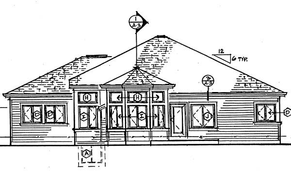One-Story Traditional Rear Elevation of Plan 24259