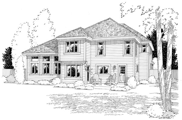 Bungalow Craftsman European Rear Elevation of Plan 24262