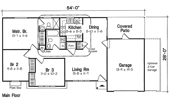 One-Story Ranch Traditional Level One of Plan 24302