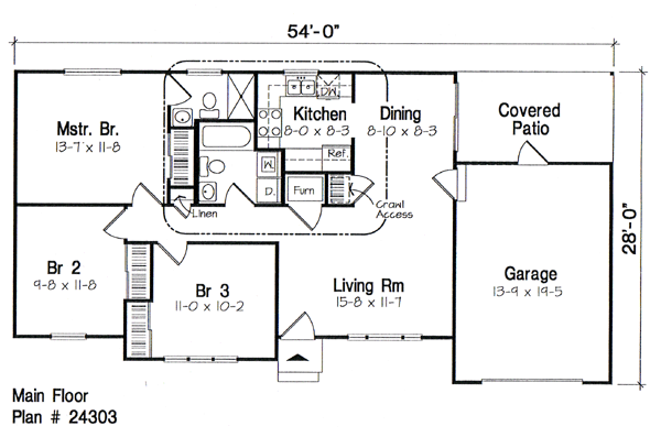 One-Story Ranch Traditional Level One of Plan 24303