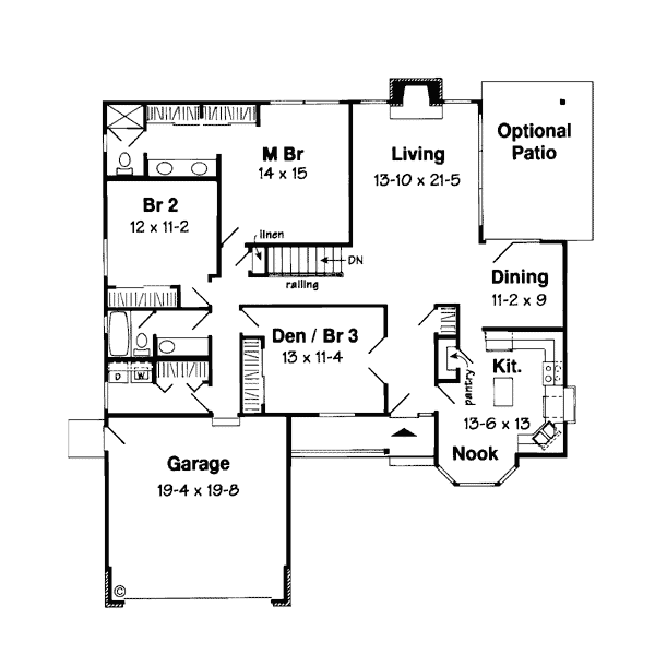 One-Story Ranch Traditional Level One of Plan 24317