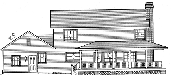 Country Farmhouse Southern Traditional Rear Elevation of Plan 24404