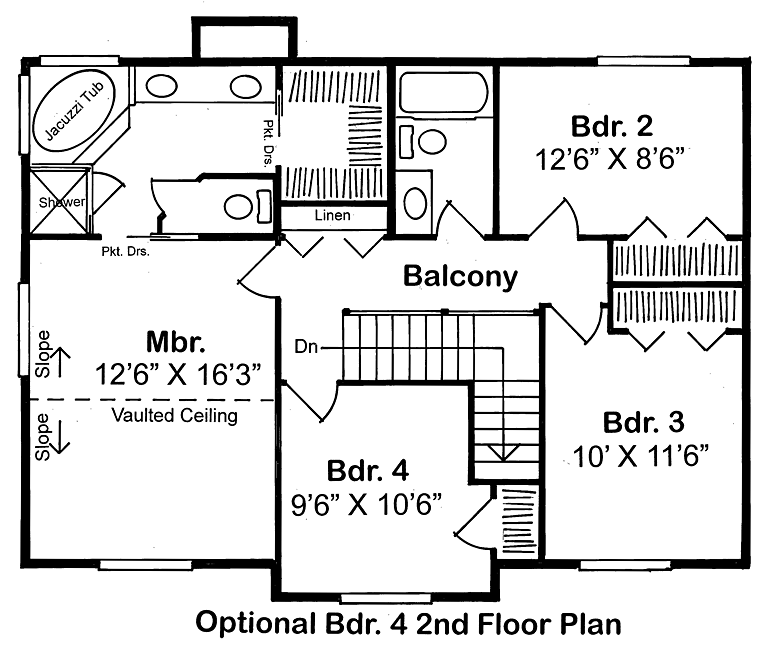 Country Farmhouse Traditional Alternate Level Two of Plan 24405