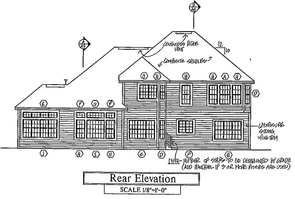 Colonial European Southern Traditional Rear Elevation of Plan 24558