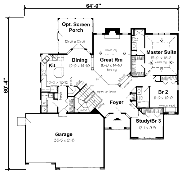 European One-Story Ranch Traditional Level One of Plan 24588