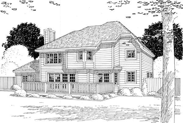 Colonial European Traditional Rear Elevation of Plan 24594