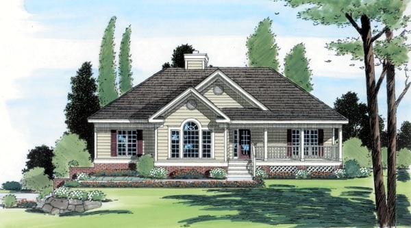 Country, Southern, Traditional Plan with 1821 Sq. Ft., 3 Bedrooms, 2 Bathrooms, 2 Car Garage Elevation