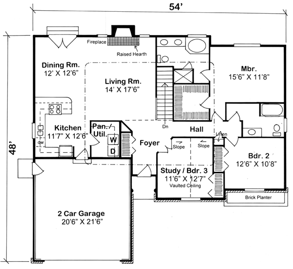 One-Story Ranch Traditional Level One of Plan 24701
