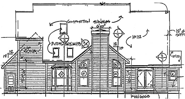 European Traditional Rear Elevation of Plan 24702