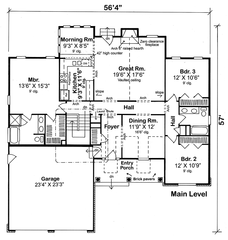 Cape Cod European Ranch Traditional Level One of Plan 24716