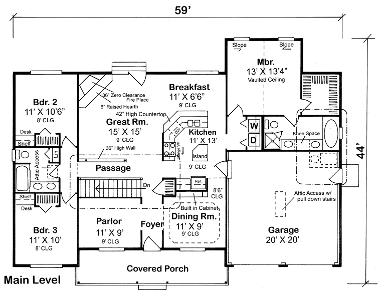 Country One-Story Ranch Southern Level One of Plan 24717