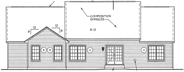 Country One-Story Ranch Southern Rear Elevation of Plan 24717
