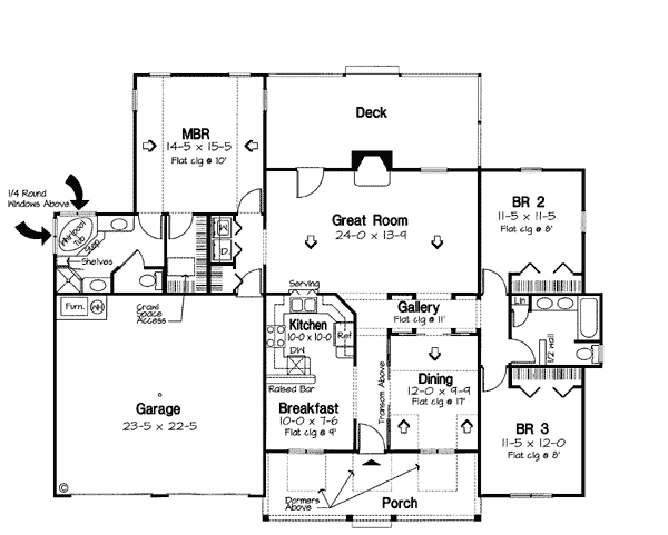 Cape Cod Country One-Story Ranch Level One of Plan 24719