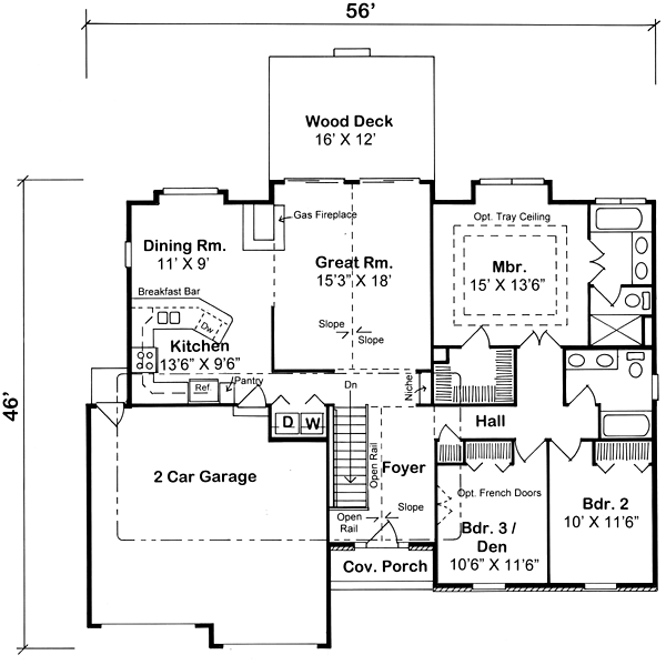 Craftsman One-Story Ranch Traditional Level One of Plan 24725