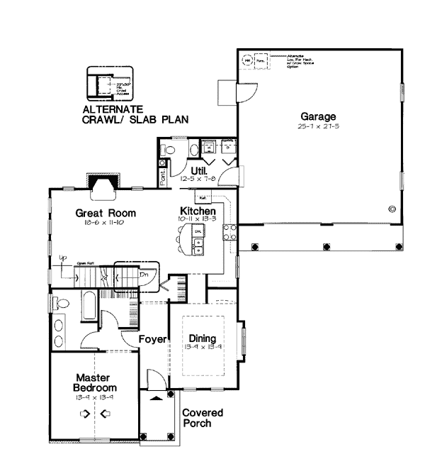 Bungalow European Traditional Level One of Plan 24730