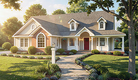 Cape Cod Country One-Story Ranch Southern Traditional Elevation of Plan 24738