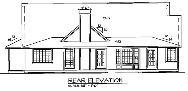 Cape Cod Country One-Story Ranch Southern Traditional Rear Elevation of Plan 24738