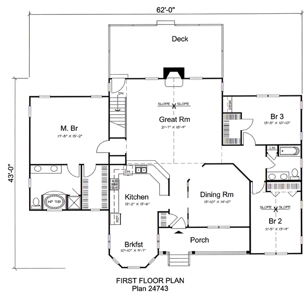 Country One-Story Ranch Southern Level One of Plan 24743