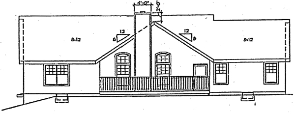 Country One-Story Ranch Southern Rear Elevation of Plan 24743