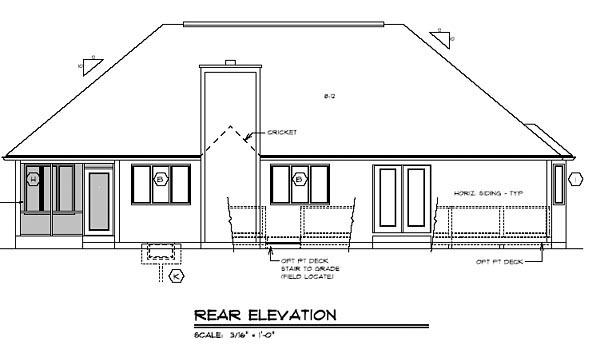 Country Ranch Traditional Rear Elevation of Plan 24744