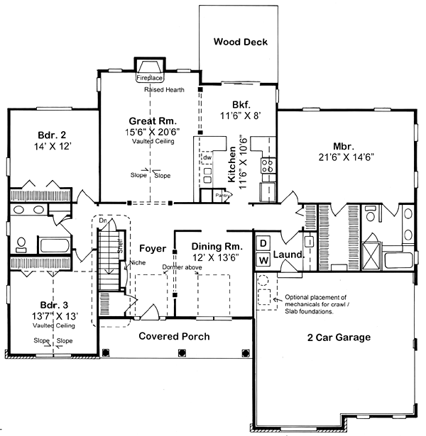 Bungalow Country European One-Story Ranch Traditional Level One of Plan 24751